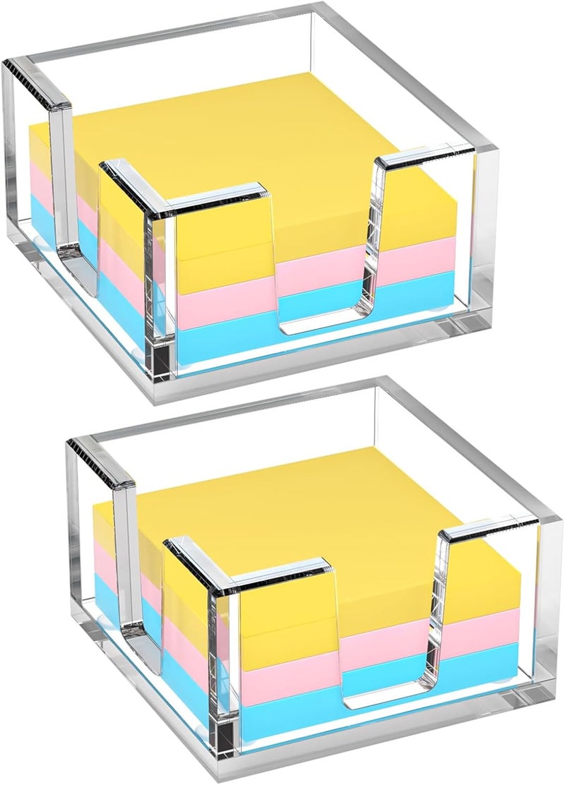 BOSSCASA Acrylic Sticky Note Holder, Self-Stick Note Pad Holder W/O Pads - Note Dispenser Memo Pad Holder Desk Organizer for School Office Home (3''x3'' Clear - 2 Pack) - Image 1